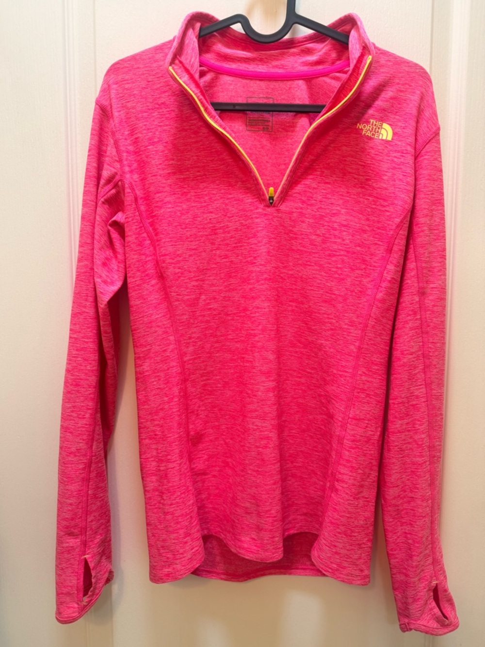 The North Face Hot Pink Heather 1/4 Zip Pullover with Yellow Zipper